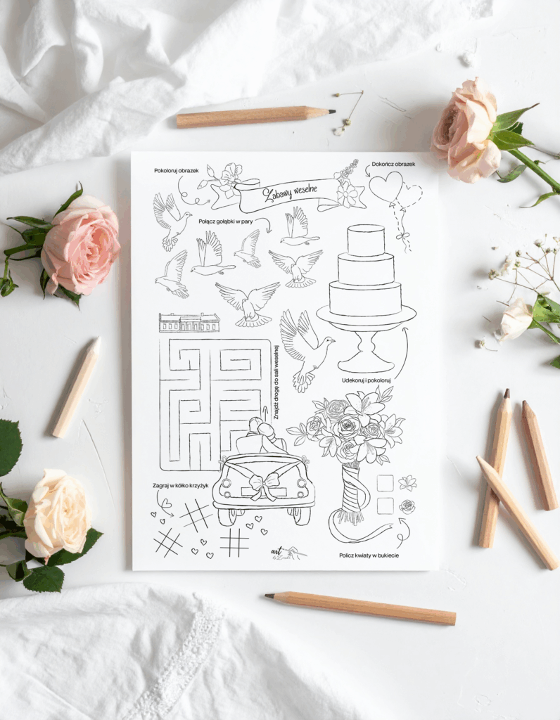 kolorowanka weselna dla dzieci zadania dla najmłodszych wesele etsy