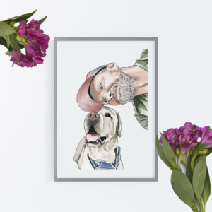 Portret z ukochanym zwierzakiem/pupilem – ilustracja na zamówienie