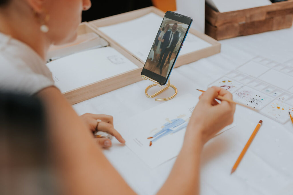 Ilustrowanie gości na żywo przez Art by Zuska – Live Art na wydarzeniach i imprezach.