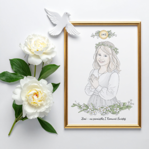 Portret na pamiątkę I Komunii Świętej Personalizowany portret – pamiątka I Komunii Świętej Portret komunijny na zamówienie Obraz – pamiątka I Komunii Świętej (portret)
